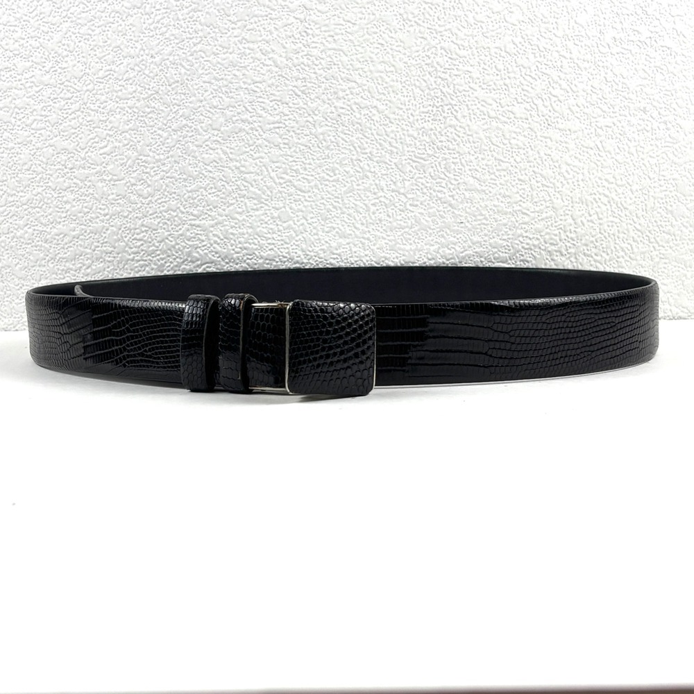 Maruichi Lizard Skin Belt Mens 42 Black Good Exotic Leather Tokyo Japan Buckle